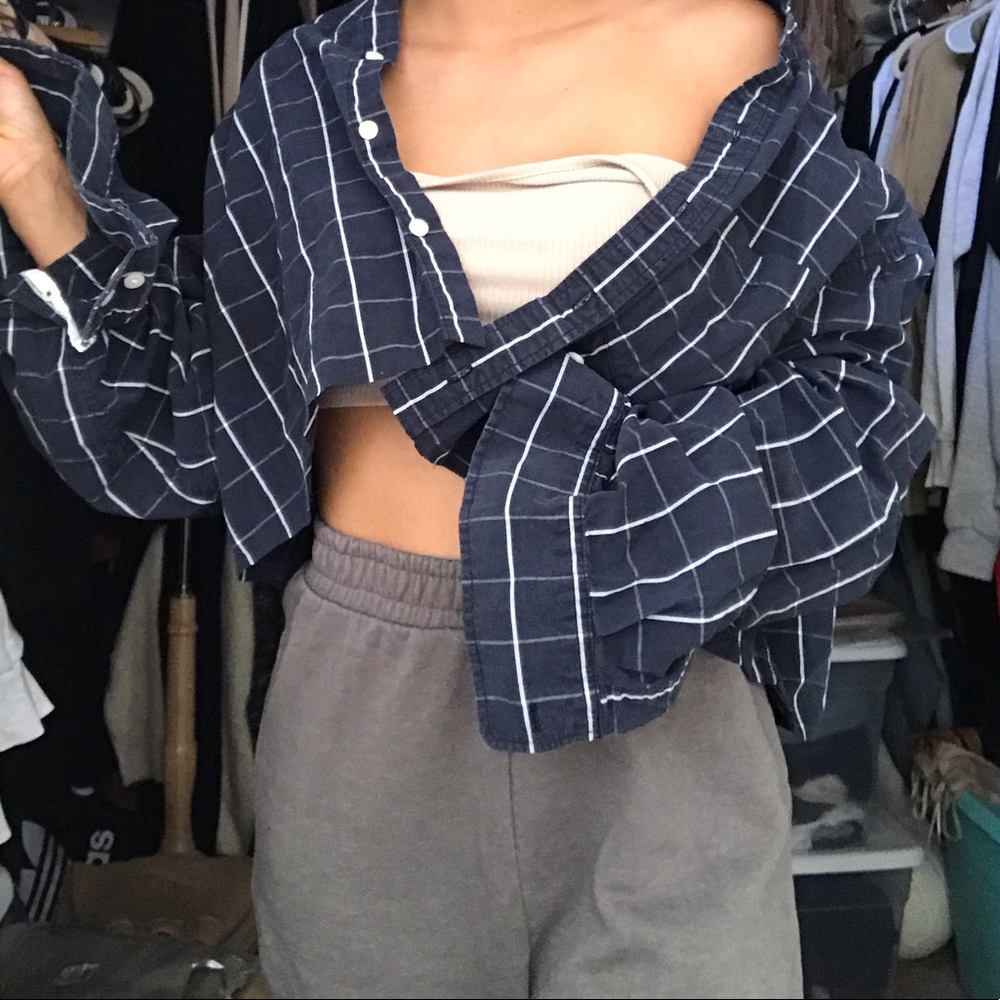 Navy button down crop shirt